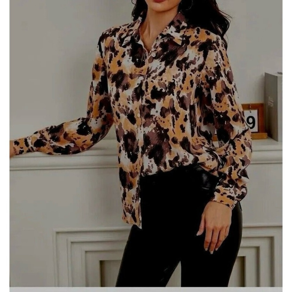 Aritzia WILFRED FREE Brinley Tie‎ Dye Blouse Cider Gold Oversized Top S